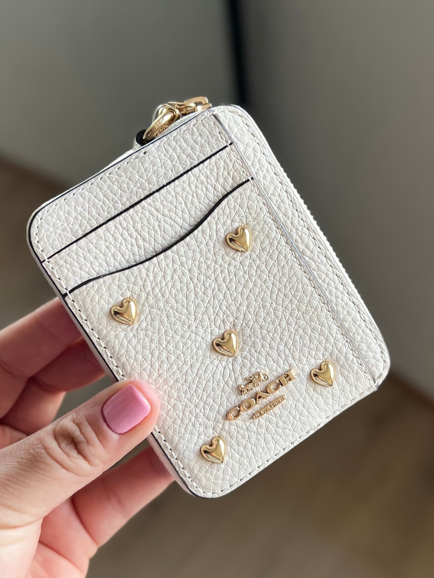 COACH Zip Card Case In Leather With Heart Rivets