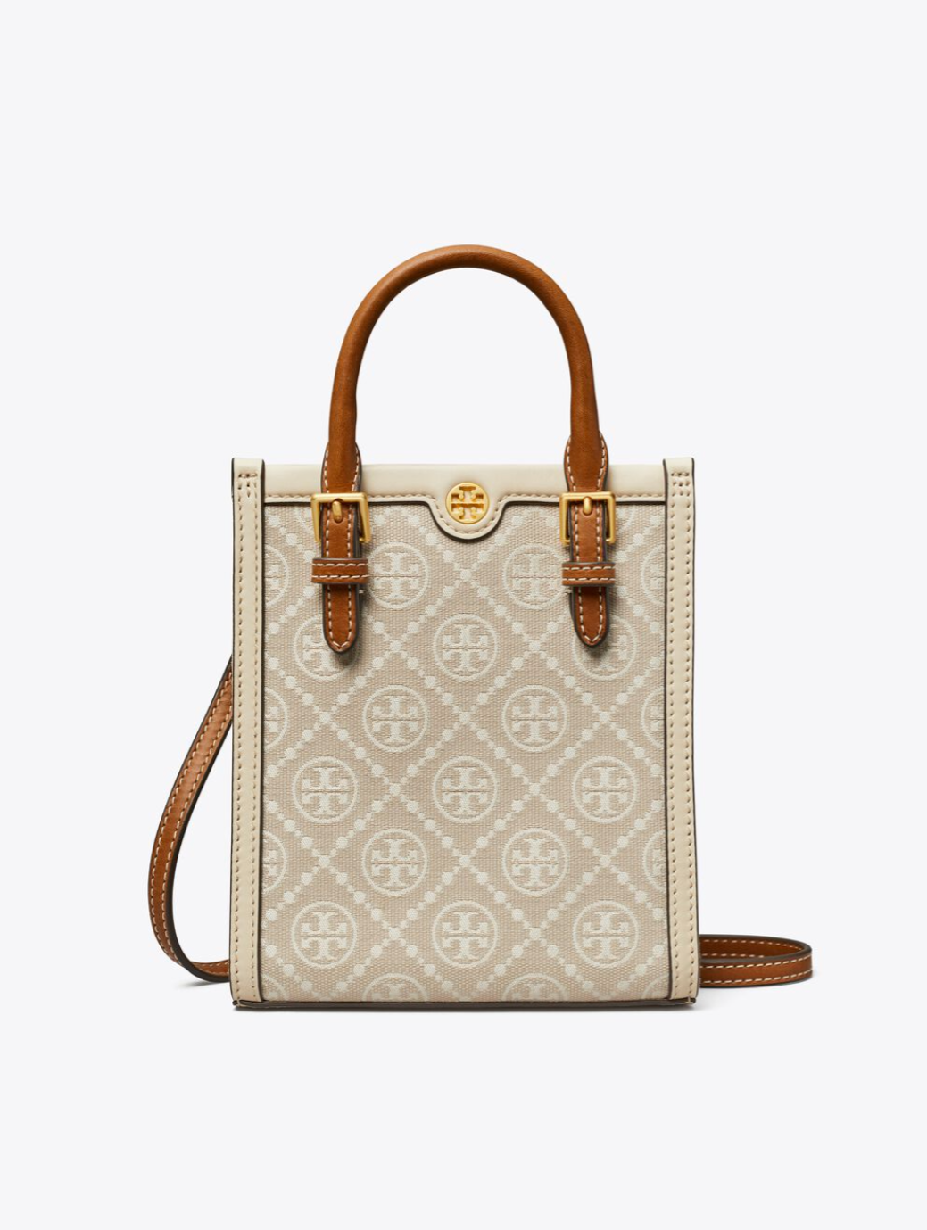 TORY BURCH T Monogram Mini Tote Almond White