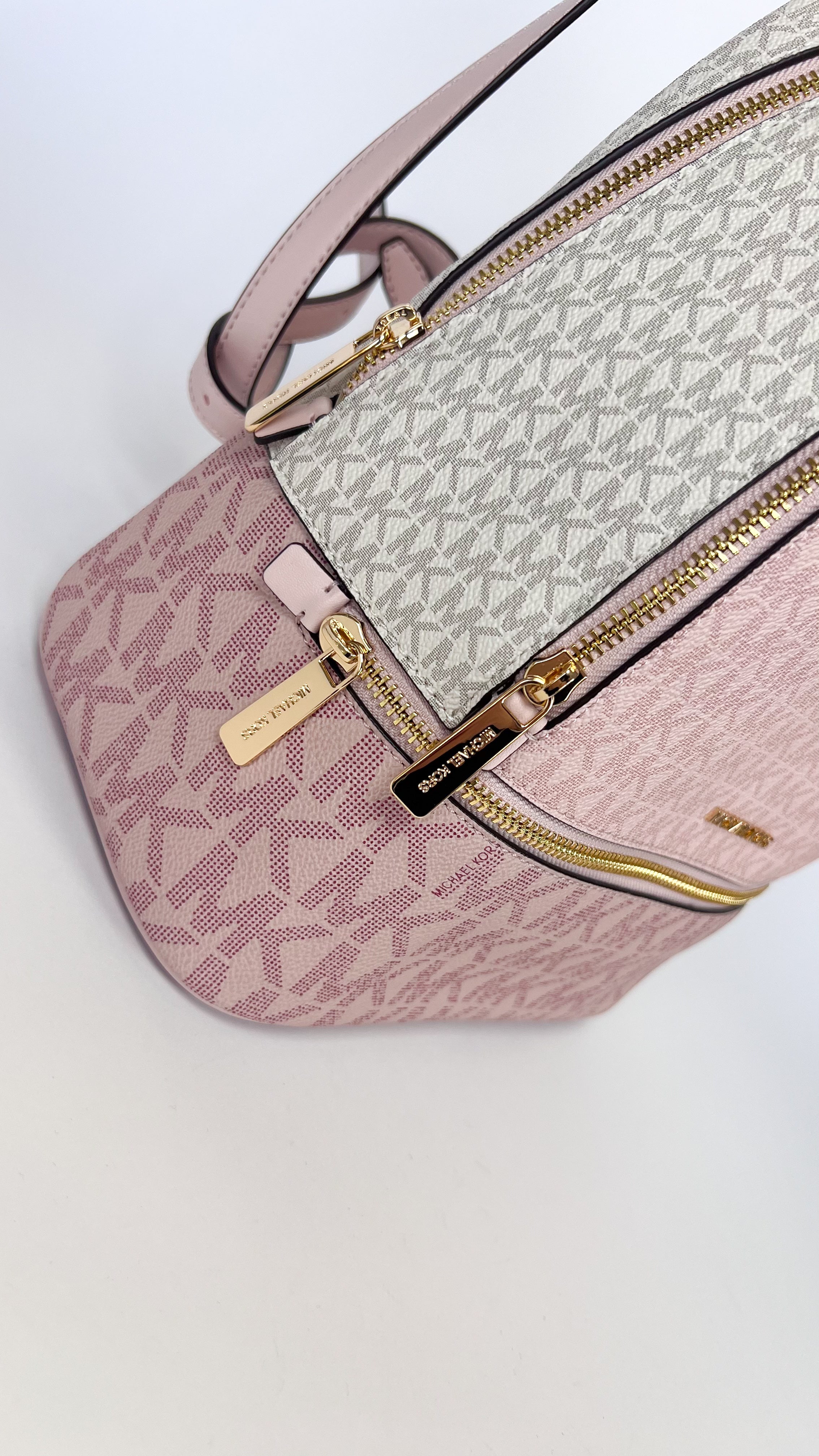 Michael Kors Rhea Medium Color-Block Signature Logo Backpack Pink