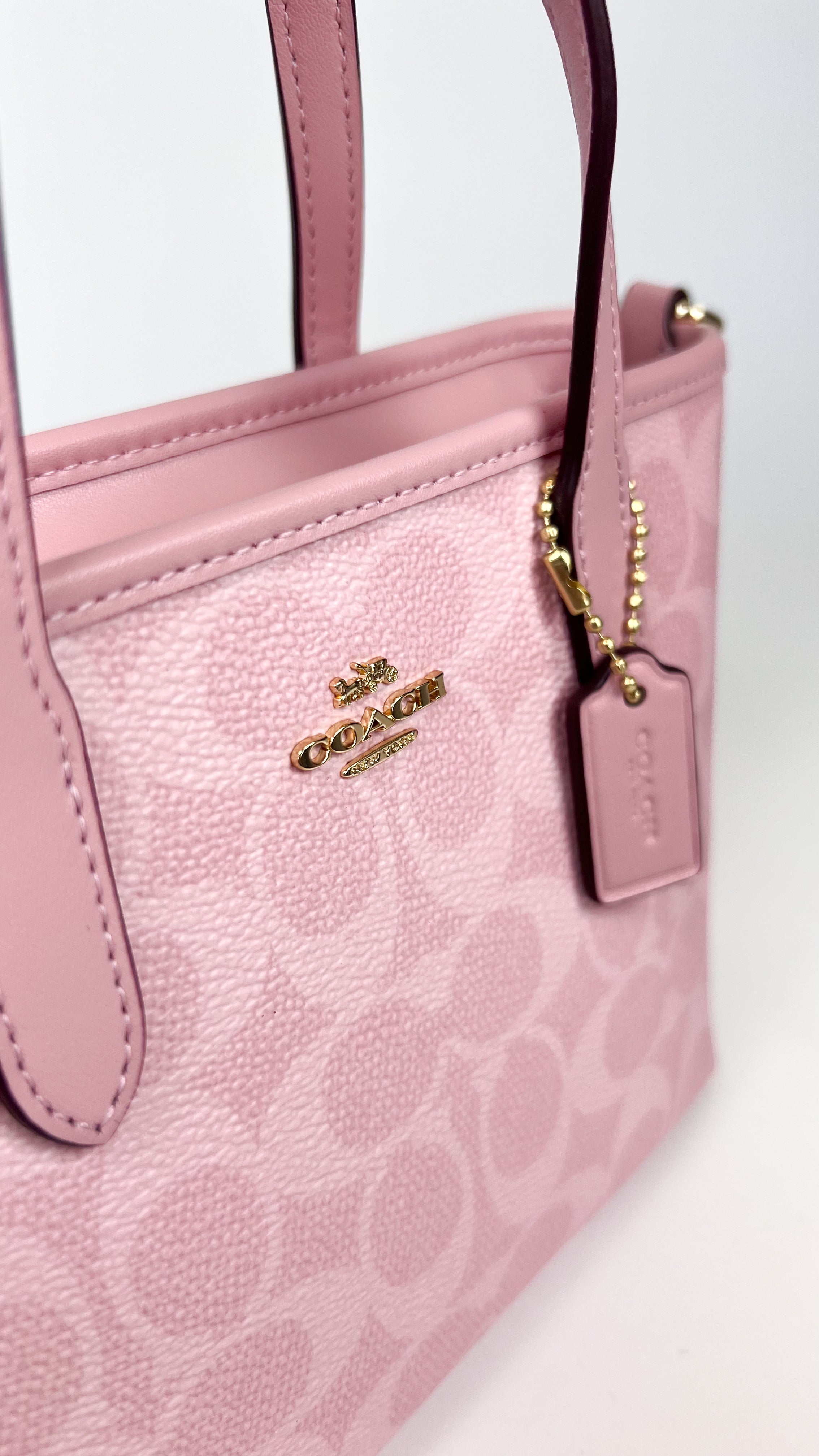Coach City Mini Tote Bag In Signature Canvas Pink