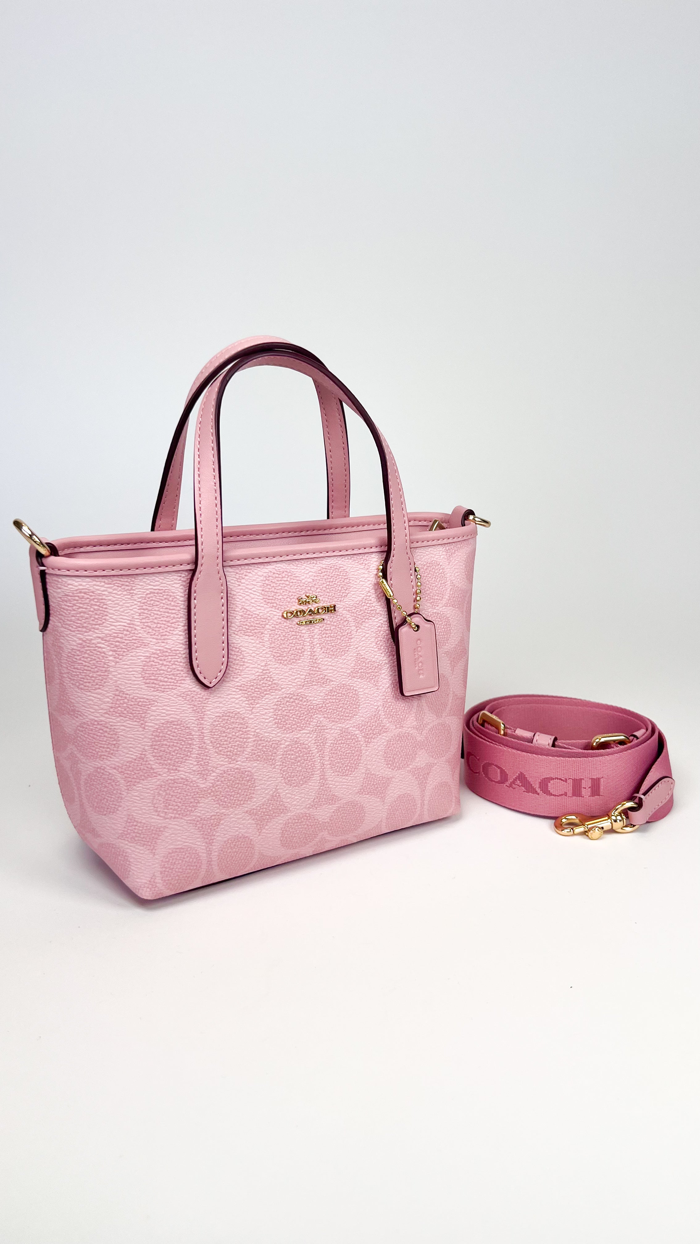 Coach City Mini Tote Bag In Signature Canvas Pink