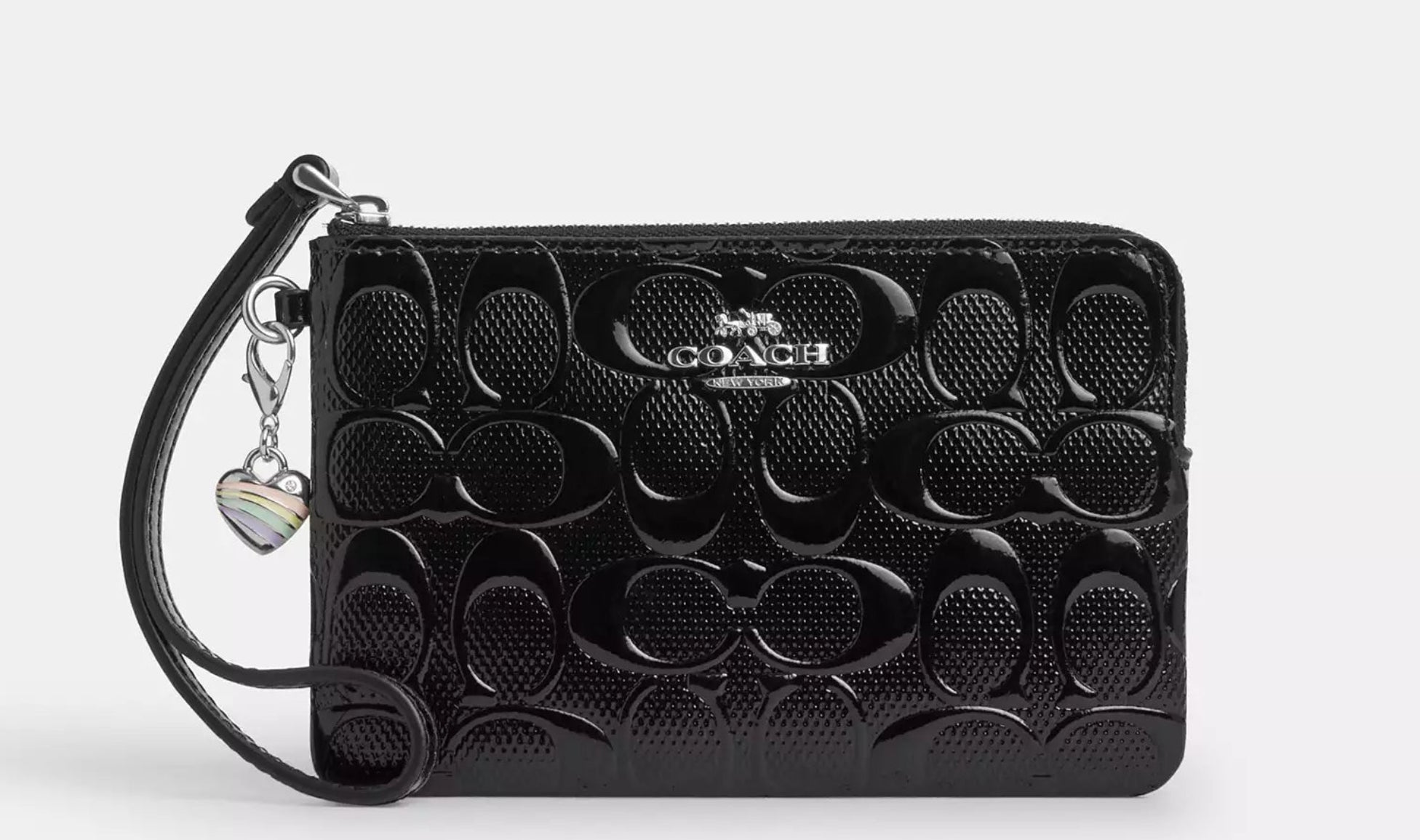 COACH Corner Zip Wristlet In Signature Leather With Heart Charm